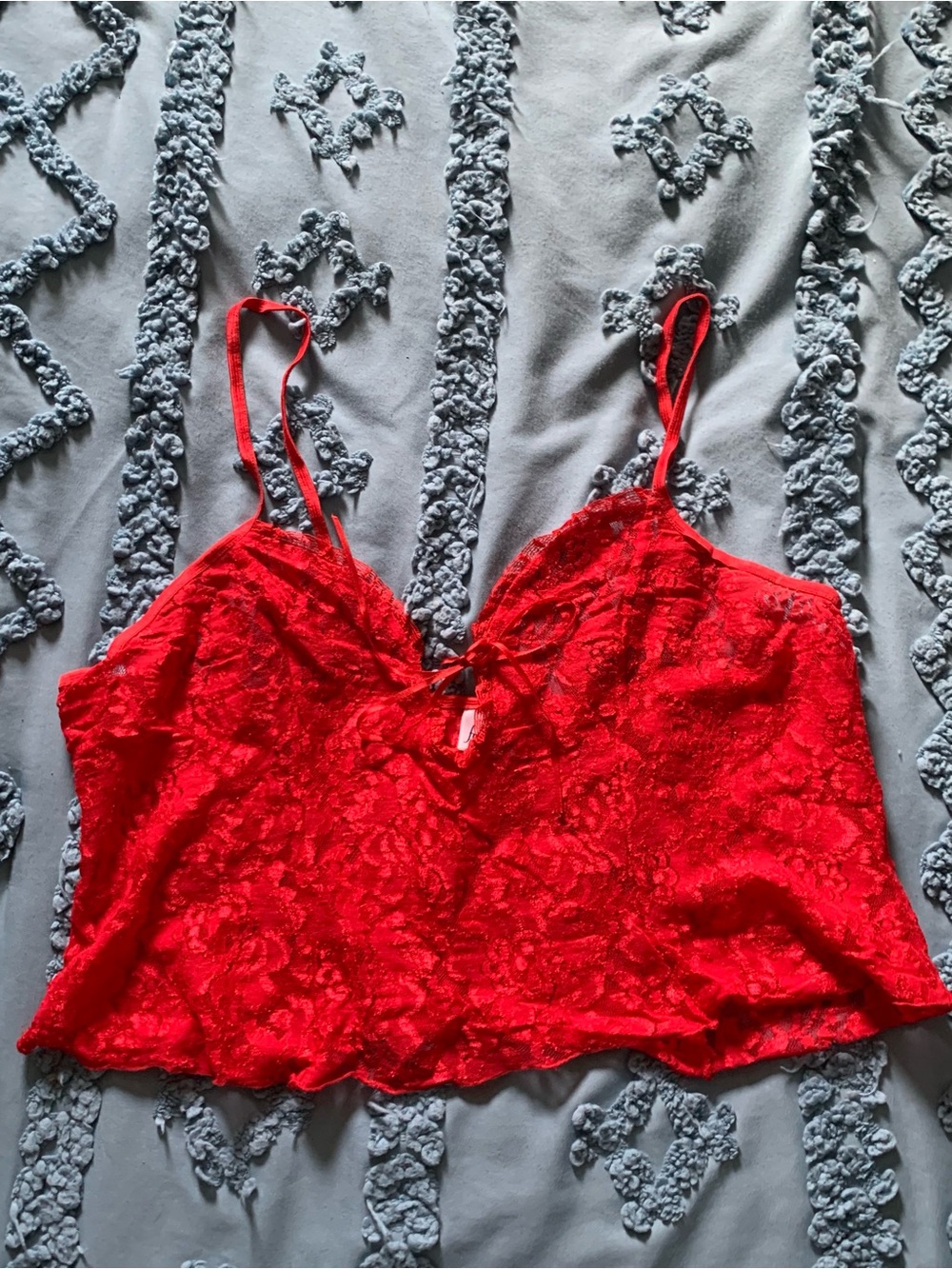 Frederick's of Hollywood Vintage Red Floral Lace Camisole with Keyhole Cutout